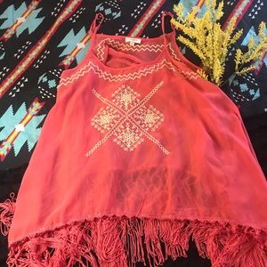 Western fringe coral tank top